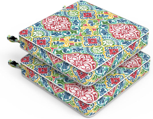 LVTXIII Patio Chair Cushions 22"x22"x3", Water-Repellent Outdoor Seat Cushions for Patio Furniture, Square Chair Pads with Ties for Home Garden Decoration, Set of 2, Damask Red