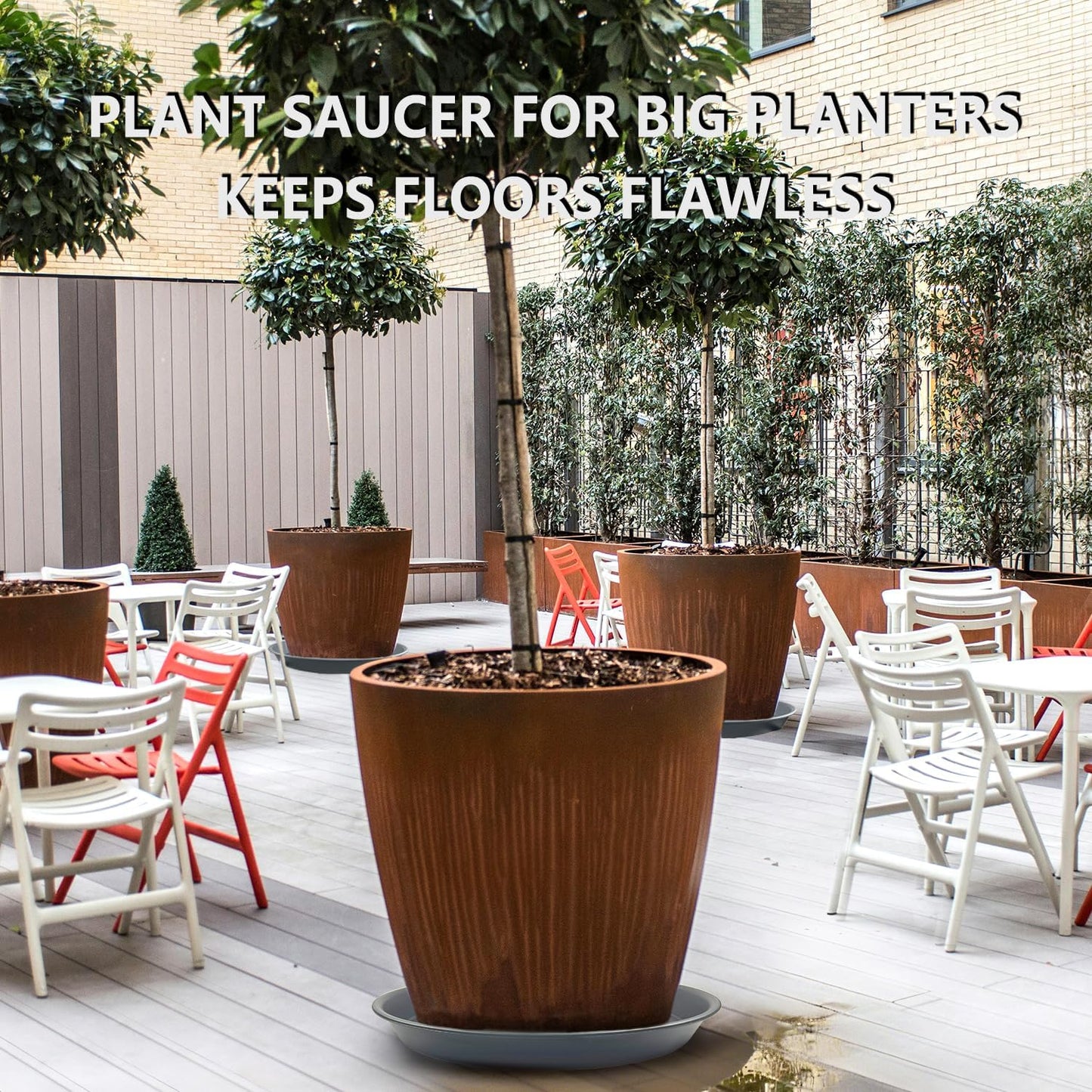 6 Pack 15 Inch Gray Plant Saucer Trays, Heavy Duty Plastic Planter Bases for Big Flower Pots, Durable Water Catcher Plates Indoor Outdoor Use