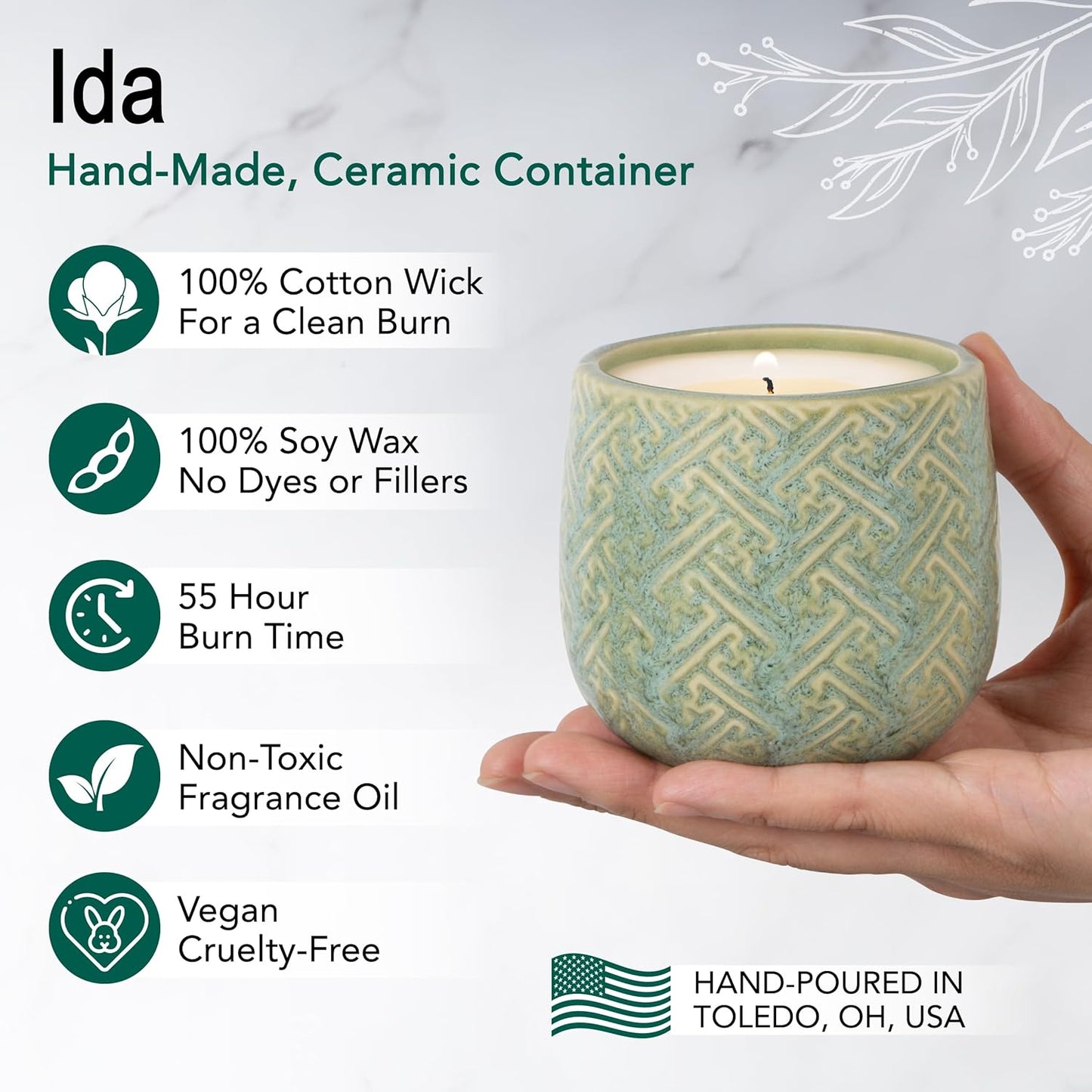 The Growing Candle, Coffee Scented, 10oz Ceramic Pot, Aromatherapy Candles, 100% Soy, Cream and Espresso Aroma for Home, Ida