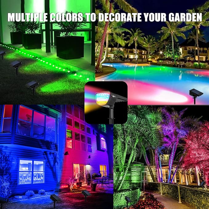 Solar Color Changing Spot Lights Outdoor, IP67 Waterproof Solar Landscape Lighting, 7 Modes Multicolor RGB Landscape Spotlights for Garden Yard Driveway Lawn Patio Pathway Easter Decorations, 4 Pack