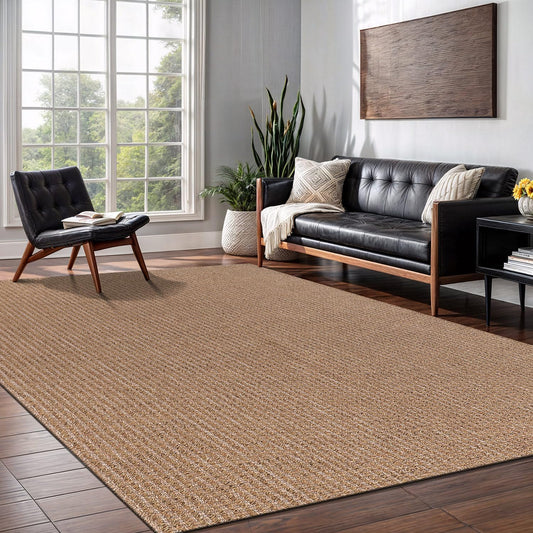 Easy Jute Rug 6x9 Indoor Outdoor Natural Rugs Solid Fiber Rug Woven Area Rug Boho Easy Clean Inside Carpet for Living Room Bedroom Dining Room Hallway or Outdoor Patio Porch (6 X 9 Natural)