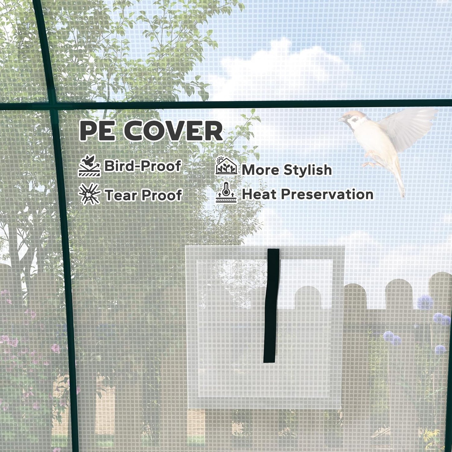 Outsunny 6' x 6' x 6.6' Hoop House Greenhouse with Sandbags and Hemmed PE Cover, Walk-in Tunnel Green House with 2 Doors and Screen Windows, Portable Greenhouse Gardening Plant Hot House, White
