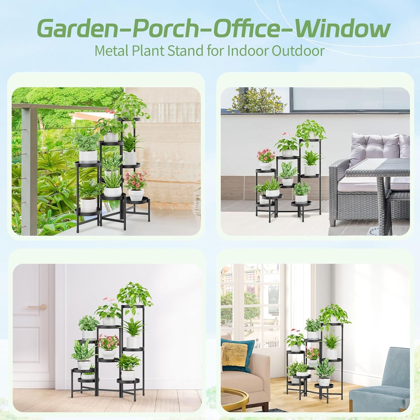 iDavosic.ly Plant Stand Indoor Outdoor, 8 Tier Corner Metal Flower Display Holder Shelf, Folding Tall Orchid Rack for Patio Balcony Porch Garden Living Room House, Black