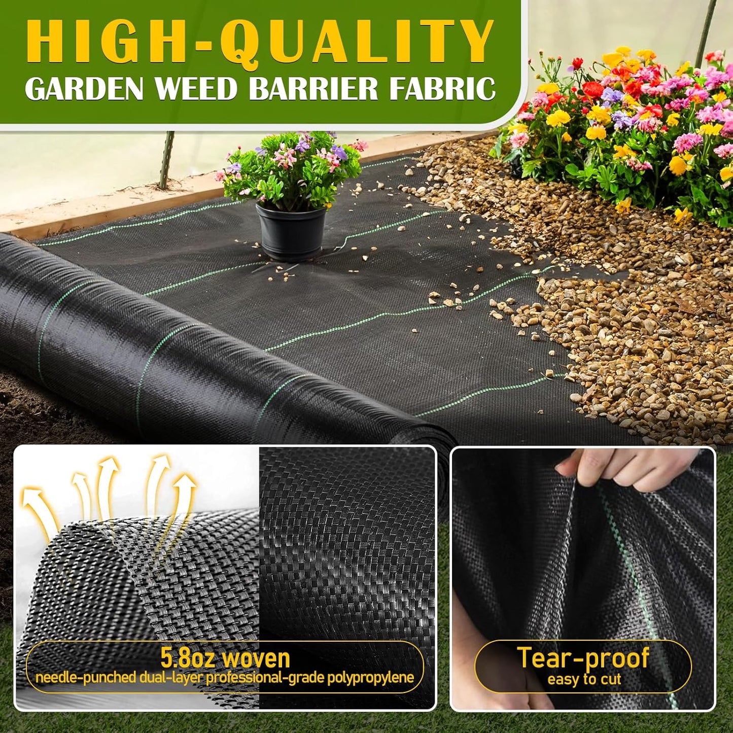 4x200FT Weed Barrier Fabric, Heavy Duty Weed Barrier Landscape Fabric, Garden Weed Barrier Fabric for Garden Fabric, Landscaping Fabrics, Driveway Fabrics