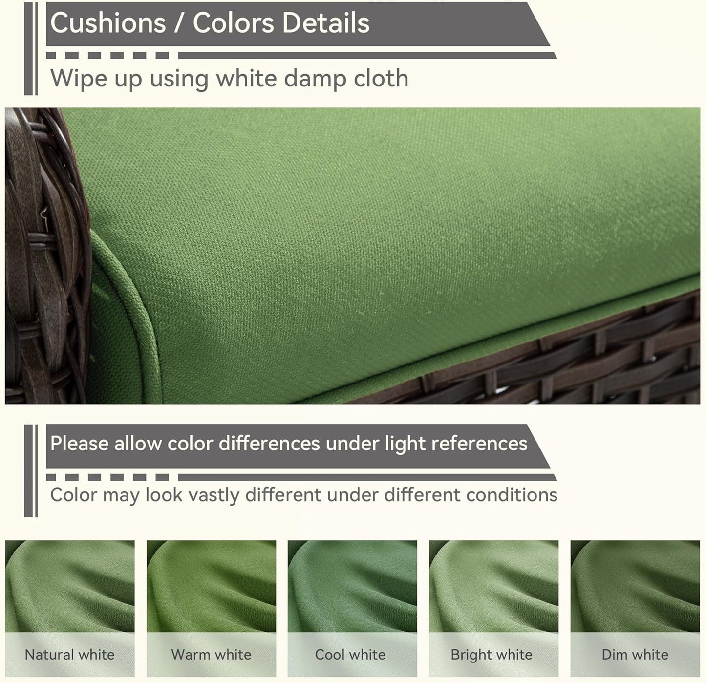 Patio Wicker Chairs Set of 2, Patio Rattan Dining Chairs with 3.5-inch Seat Cushions, High Back and Curved Armrest for Garden, Backyard, Balcony and Deck, Green