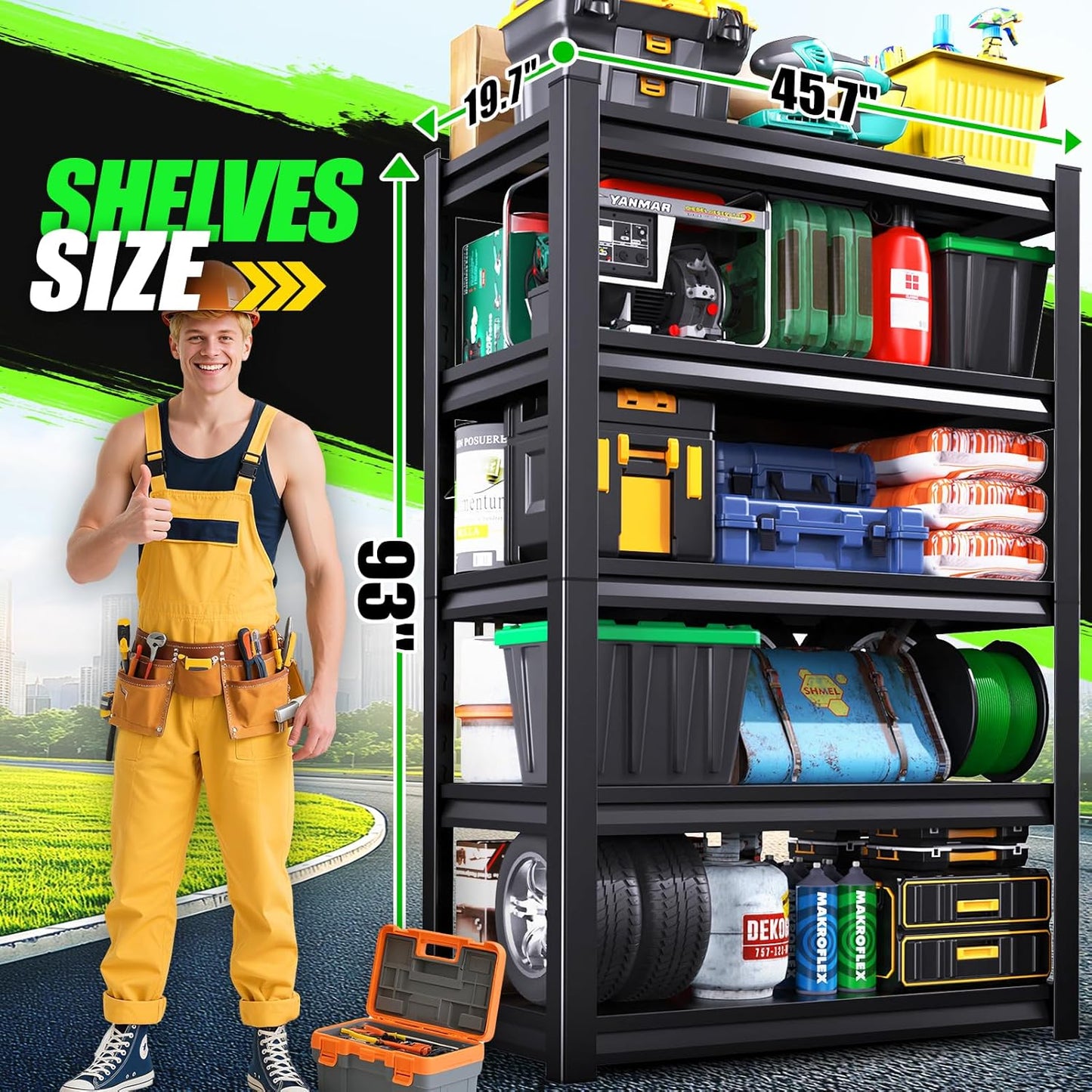 93''HStorage Shelves,5 Tier Garage Shelving 3500LBS Heavy Duty,Metal Shelves, Adjustable Industrial Shelving Units,Rustproof Shelf Rack, 93''H*45.7''W*19.7''D