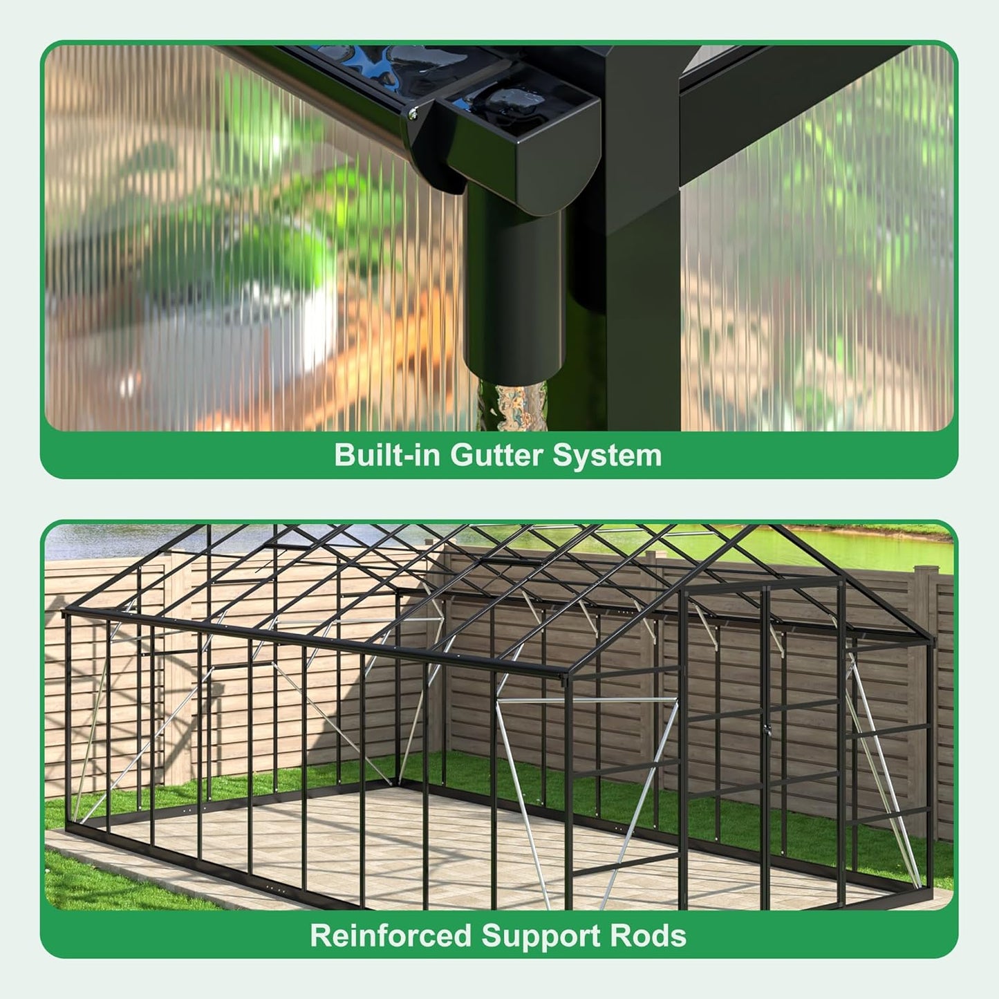 WKM 10x18 FT Greenhouse for Outdoors, Polycarbonate Greenhouse with Quick Setup Structure and Roof Vent, Enhanced Aluminum Green House for Garden Backyard, Black