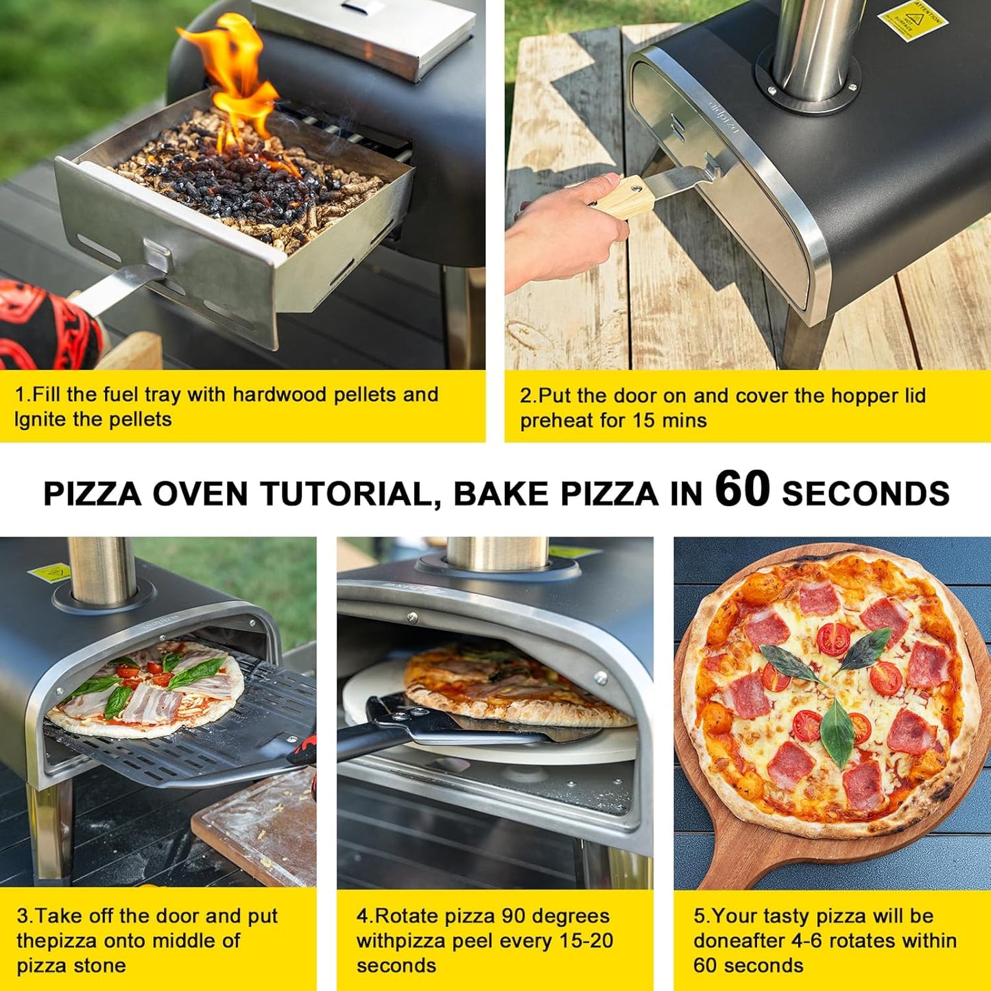 Outdoor Pizza Oven aidpiza 12" Wood Pellet Pizza Ovens With Rotatable Round Pizza Stone Portable Wood Fired with Built-in Thermometer Pizza Stove for Outside Backyard Camping Picnics