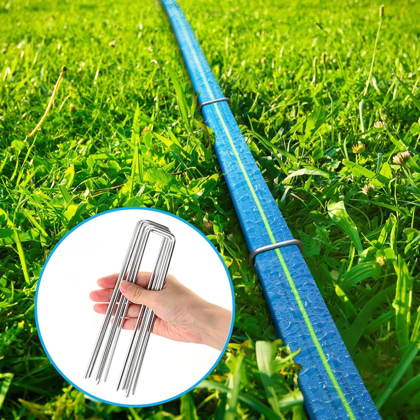 Sprinkler Hose 50FT, Heavy Duty Watering Hoses, Efficient Irrigation Tubing for Garden Lawn Sprinklers System with 20 Pack Staples