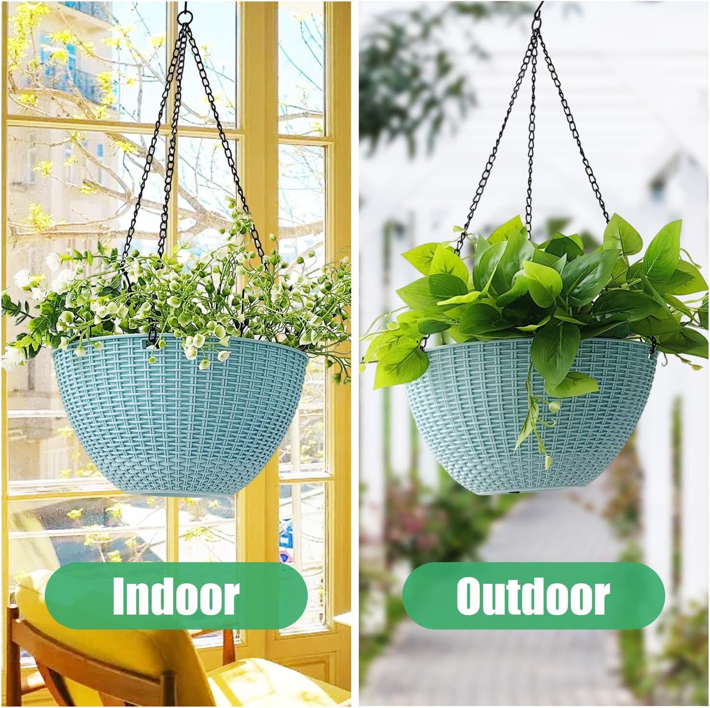 Hanging Planters for Outdoor Plants 8/10 Inch, 4 Packs Plant Hanger Indoor with Drainage Holes, Hanging Basket Flower Pot Perfect for Home, Office and Garden (Sky Blue)