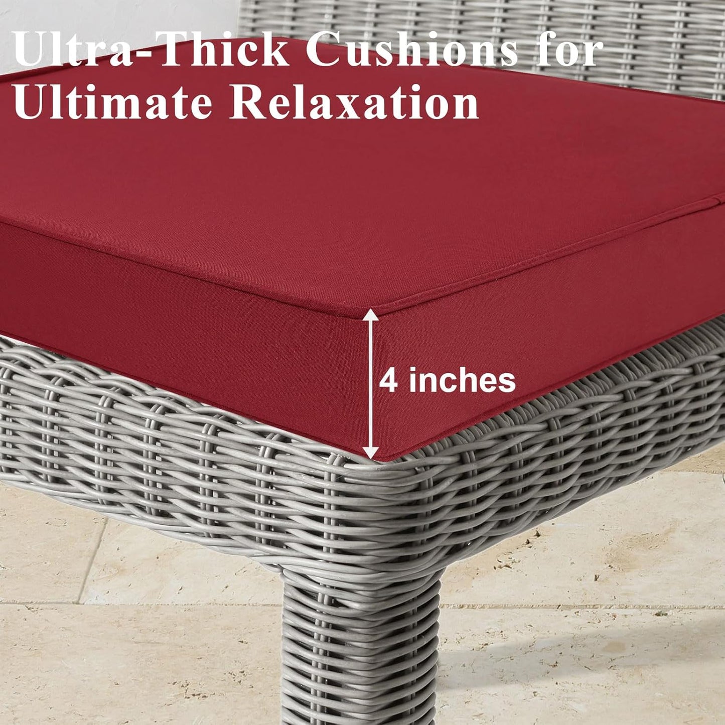 Outdoor Chair Cushions Set of 2 for Patio Furniture 19x19x4 Inch Waterproof Patio Chair Cushion 3 Year Color Fastness Square Elastic Foam Garden Couch Pads with Ties and Handle,Red