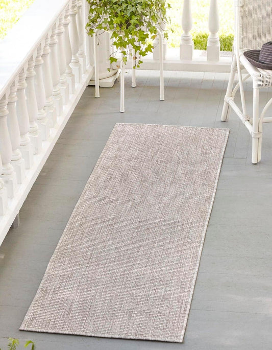 Unique Loom Collection Casual Transitional Solid Heathered Indoor/Outdoor Flatweave Area Rug (2' x 8' Runner, Beige/Ivory)