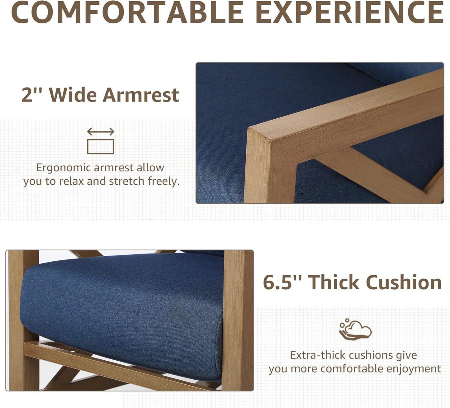 NATURAL EXPRESSIONS Sunbrella Rocking Bistro Set, 3 Piece Outdoor Patio Conversation Furniture Set with 6.5'' Thick Cushions Wood Grain Finish Frame for Backyard,Porch,Poolside