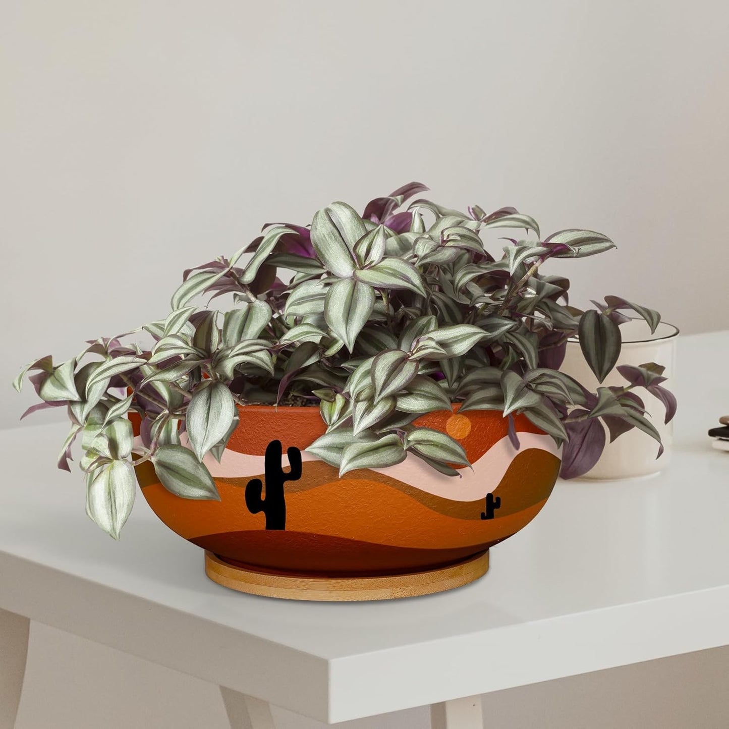 SQOWL 10 Inch Large Terracotta Planter Pot,Clay Succulent Bonsai Planter with Drainage Hole and Bamboo Saucer for Indoor Plants