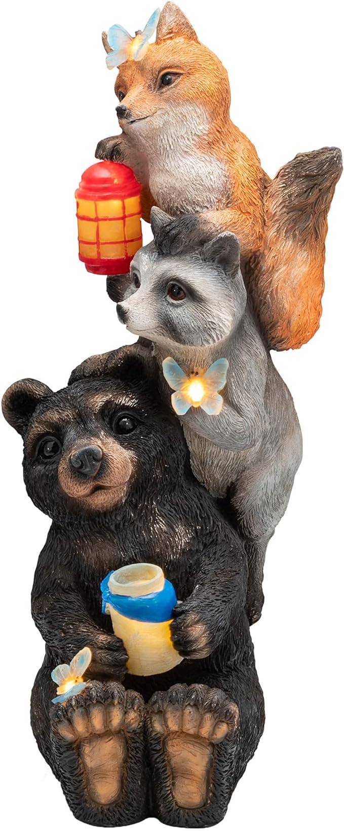 Alpine Corporation 19" Tall Outdoor Solar Powered Animal Friends Statue with LED Lights, Multicolor