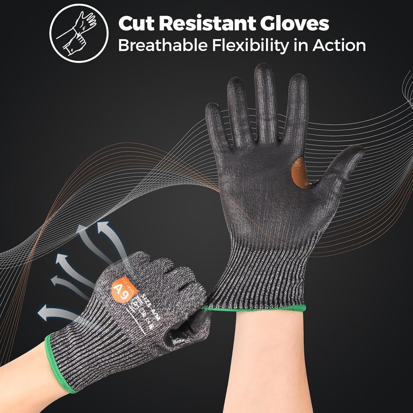 Donfri 3 Pairs A9 Cut Resistant Work Gloves for Men - Steel + HPPE Hybrid Safety Gloves for Men, ANSI Cut Level 9 Protection Flexible for Metal Glass Wood Construction Fishing