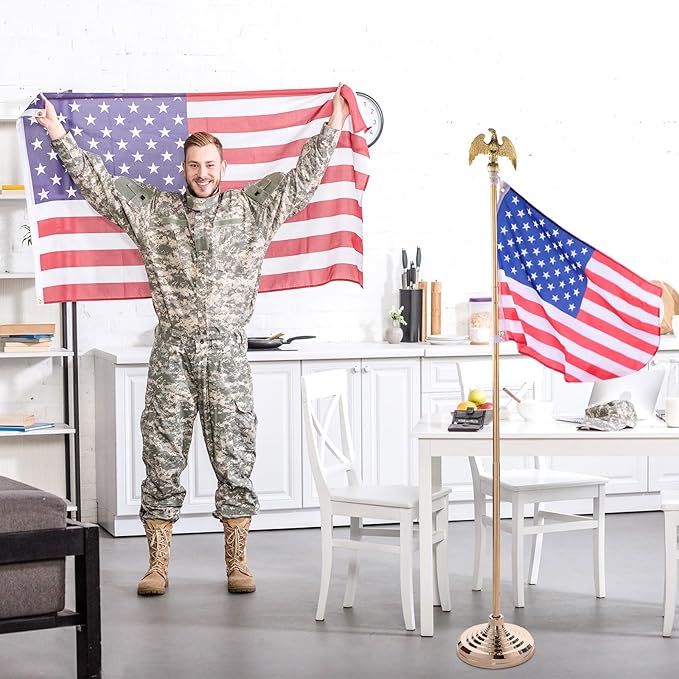 Leinuosen 4 Pcs Flag Holder Stand FlagPole Stand Flag Pole Base for Indoor Outdoor 1.3/1.1 Inch Diameter Flagpole Garden House Classroom Churches Meeting Party Flags Banner(Gold)