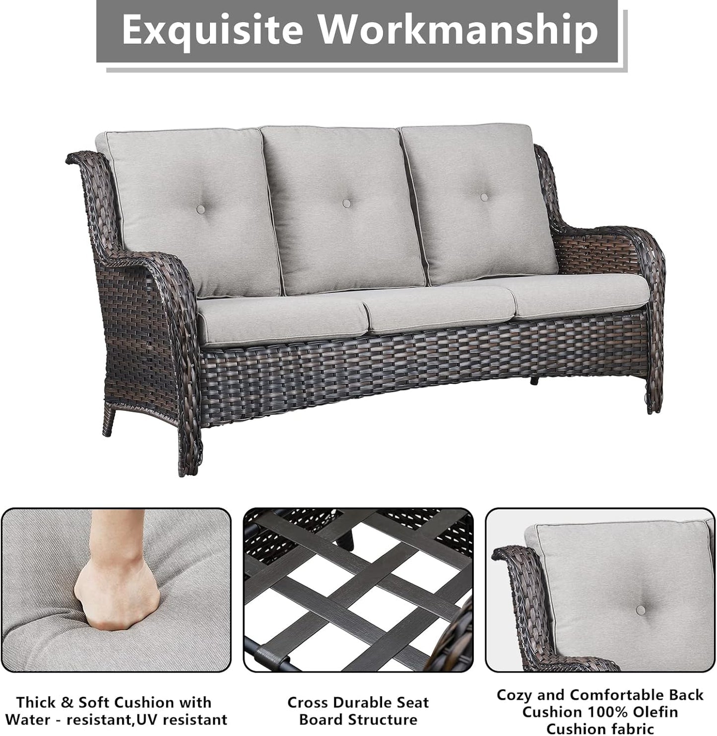 Outdoor Wicker Patio Furniture Set - 5 Piece Rattan Patio Conversation Set with 2 Rocking Swivel Chairs,2 Ottomans and 1 Sofa for Porch Deck Backyard Garden(Brown/Beige)