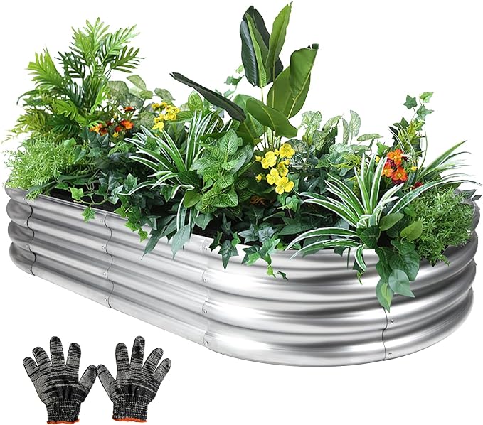 Raised Garden Bed, Raised Garden Beds Outdoor, 8x4x1 FT Oval Larger Space Galvanized Raised Garden Bed for Herbs, Vegetables, Fruits