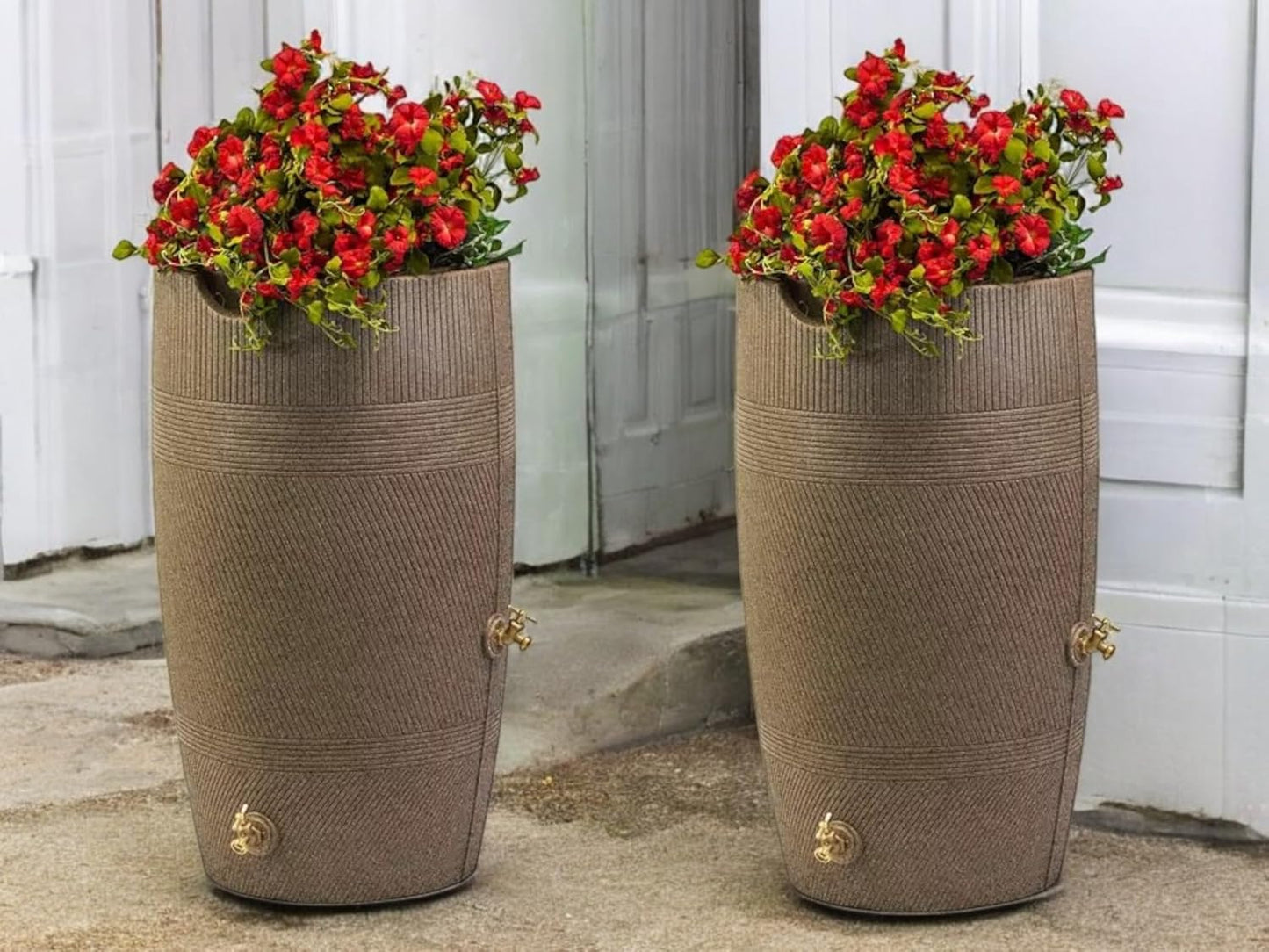 Impressions Havana Rain Barrel and Planter Top, 50 Gallon Capacity, Khaki Granite (2 Pack)