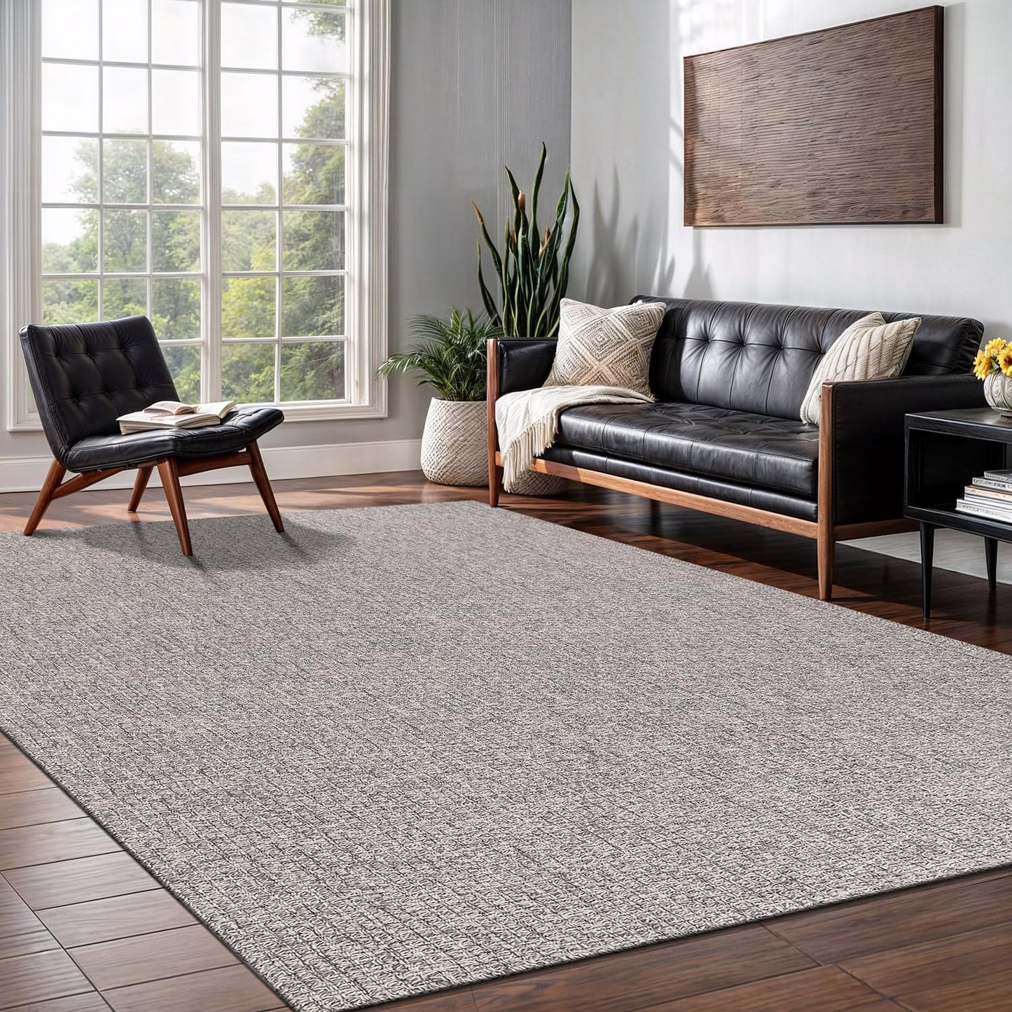 Easy Jute Rug 8x10 Indoor Outdoor Natural Rugs Solid Fiber Rug Woven Area Rug Boho Easy Clean Inside Carpet for Living Room Bedroom Dining Room Hallway or Outdoor Patio Porch (8 X 10 Silver)