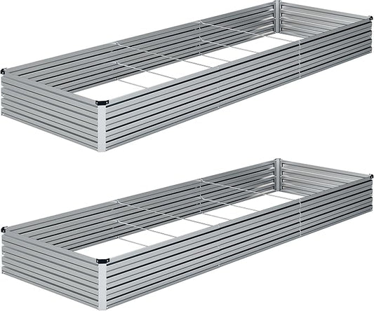 Galvanized Raised Garden Bed,2 Pcs 10×3×1FT Metal Planting Box for Outdoor Vegetable, Herb,Planter Gardening (Silver)
