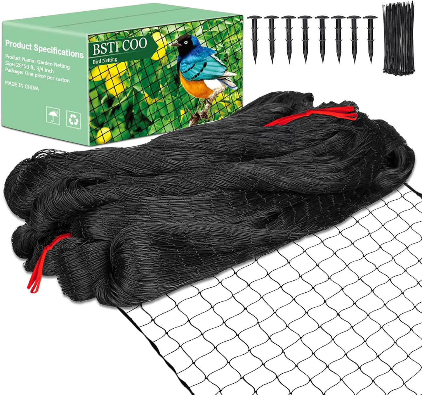 Bird Net 25'x50' Bird Netting for Chicken Coop Roof, Nylon 3/4" Mesh Poultry Netting Garden Nettings for Fruits Trees Plant, Aviary Nettings Deer Fence Trellis Net