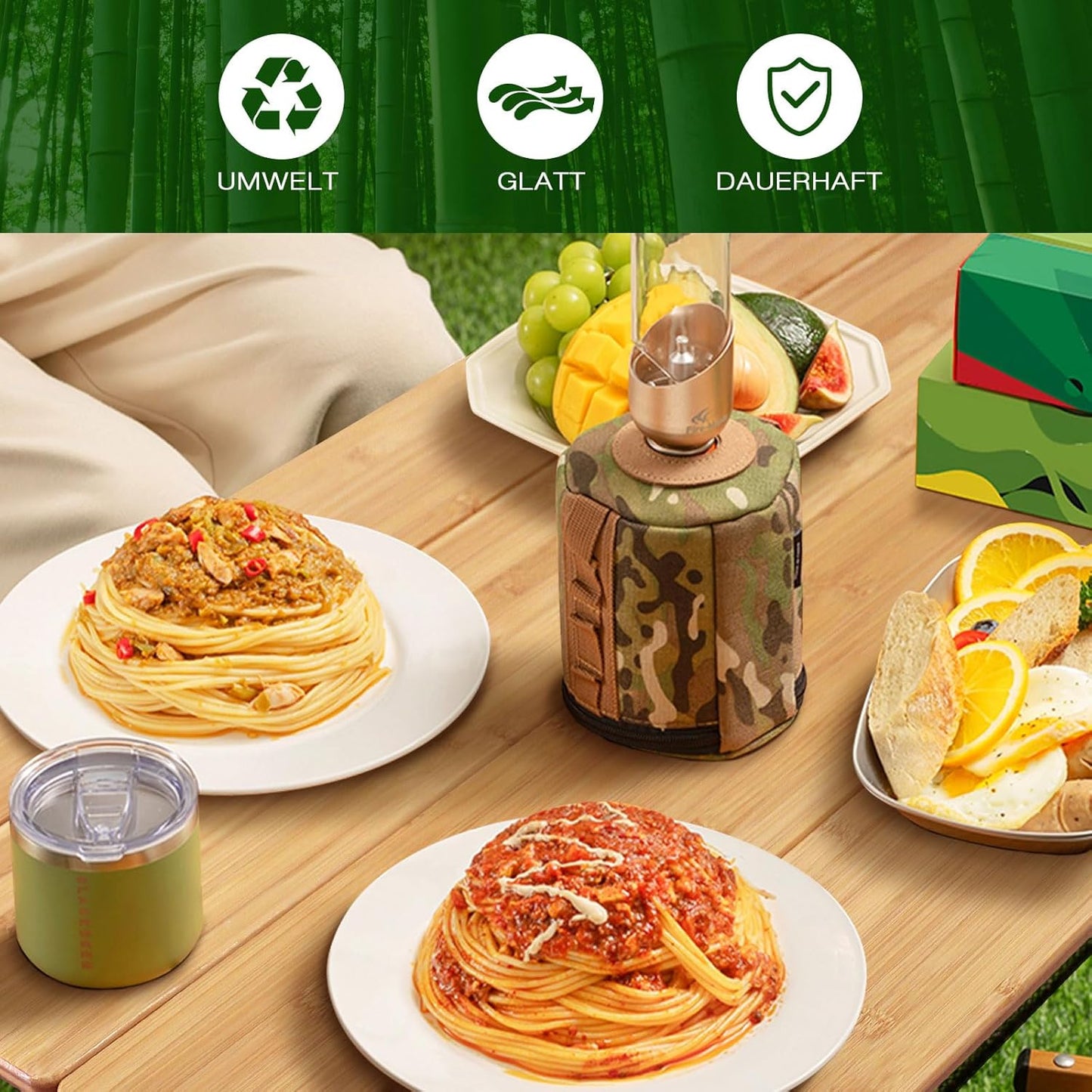 Bamboo Folding Camping Table 4 Folds with Adjustable Aluminum Legs Portable Picnic Table with Storage and Carry Bag for Outdoor Hiking Beach 2-4 Person