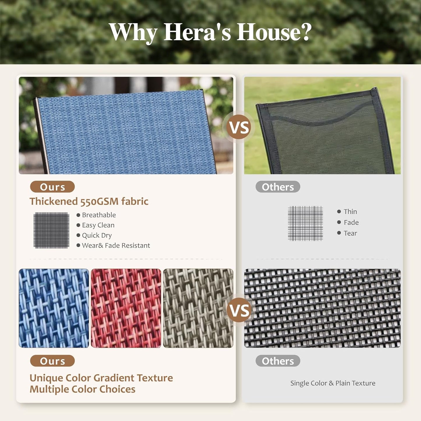 HERA'S HOUSE 5 Pieces Patio Dining Set, Outdoor Table and Chairs Set for 4, 4 x Blue Textilene Dining Chair, 37" Square Metal Dining Table, for Lawn Garden Backyard Deck