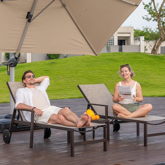 PURPLE LEAF Pool Lounge Chairs Set of 3 Aluminum Outdoor Lounge Chairs with Wheels and Armrests Adjustable Patio for Deck Outside Lawn Garden, Beige