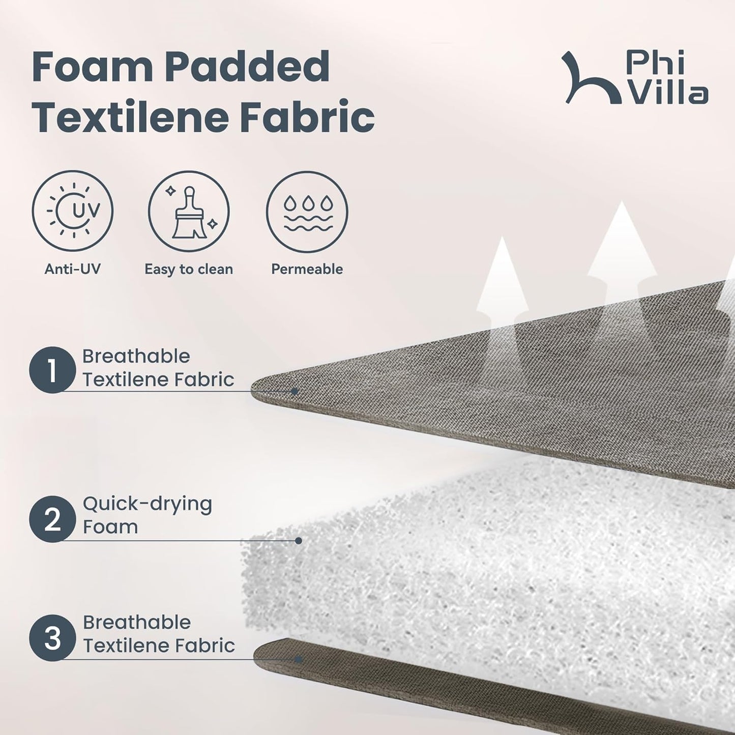 PHI VILLA Patio Dining Set with Umbrella for 4, Outdoor Table & Chairs Set with 4 Padded Swivel Patio Dining Chairs, 1 Square Metal Dining Table and 10ft Beige Large Patio Umbrella (No Umbrella Base)