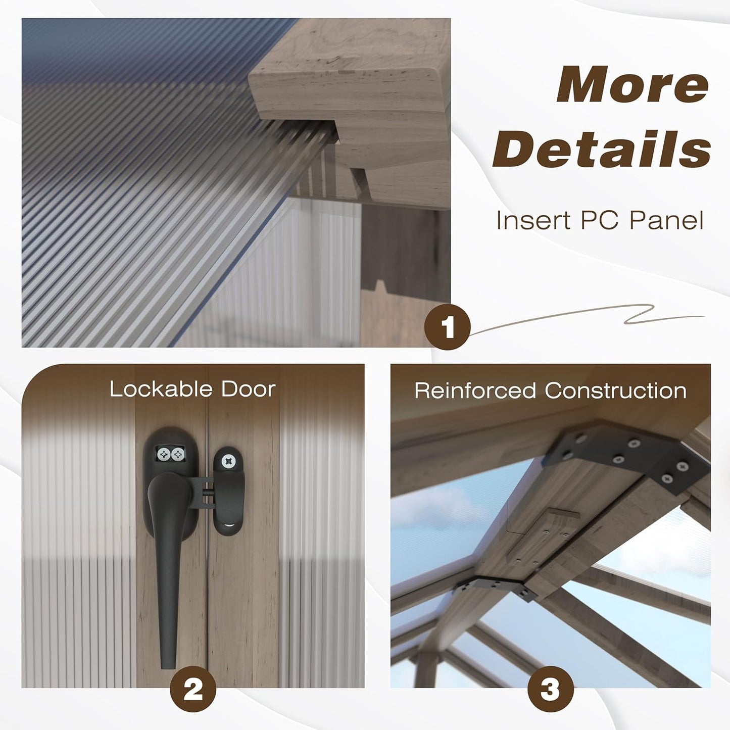 BlueWish 8x8 FT Greenhouses for Outdoors, Cedar Green House with 6MM Polycarbonate Panel, Greenhouse Kit with Adjustable Vent & Lockable Door, Walk-in Greenhouse for Outside, Garden, Backyard