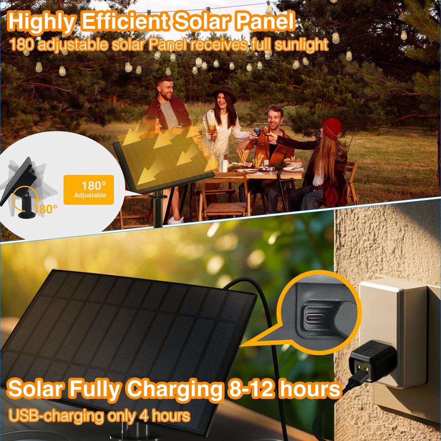 DAYBETTER 120ft Solar String Lights Outdoor Waterproof- 60 Bulbs 2700K Warm White, Energy-Saving Solar Powered, Weather Resistant for Patio, Garden, Yard, Pathway