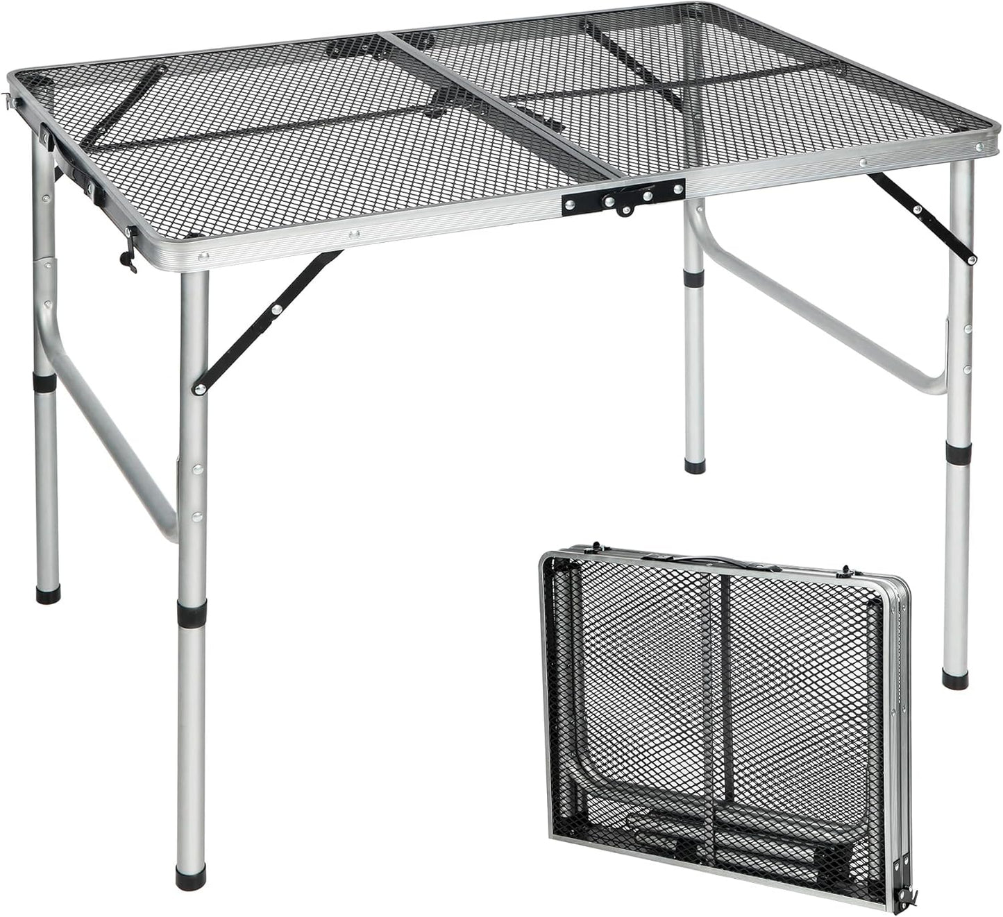 RedSwing Portable Grill Table for Outside, Aluminum Folding Grill Stand Table for Outdoor Camping Picnic BBQ, Lightweight Adjustable Height, 36"x24"x15"/28" Sliver