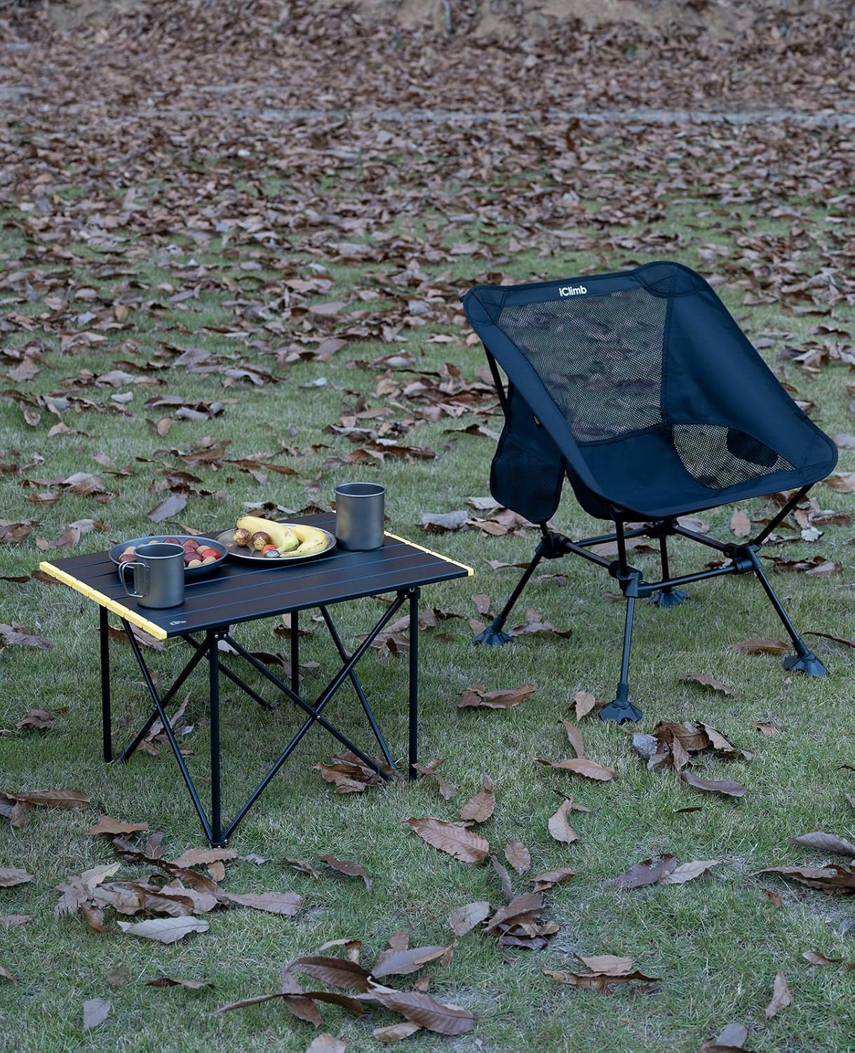 iClimb Ultralight Compact Camping Folding Table with Carry Bag (Reinforced Blue - L)