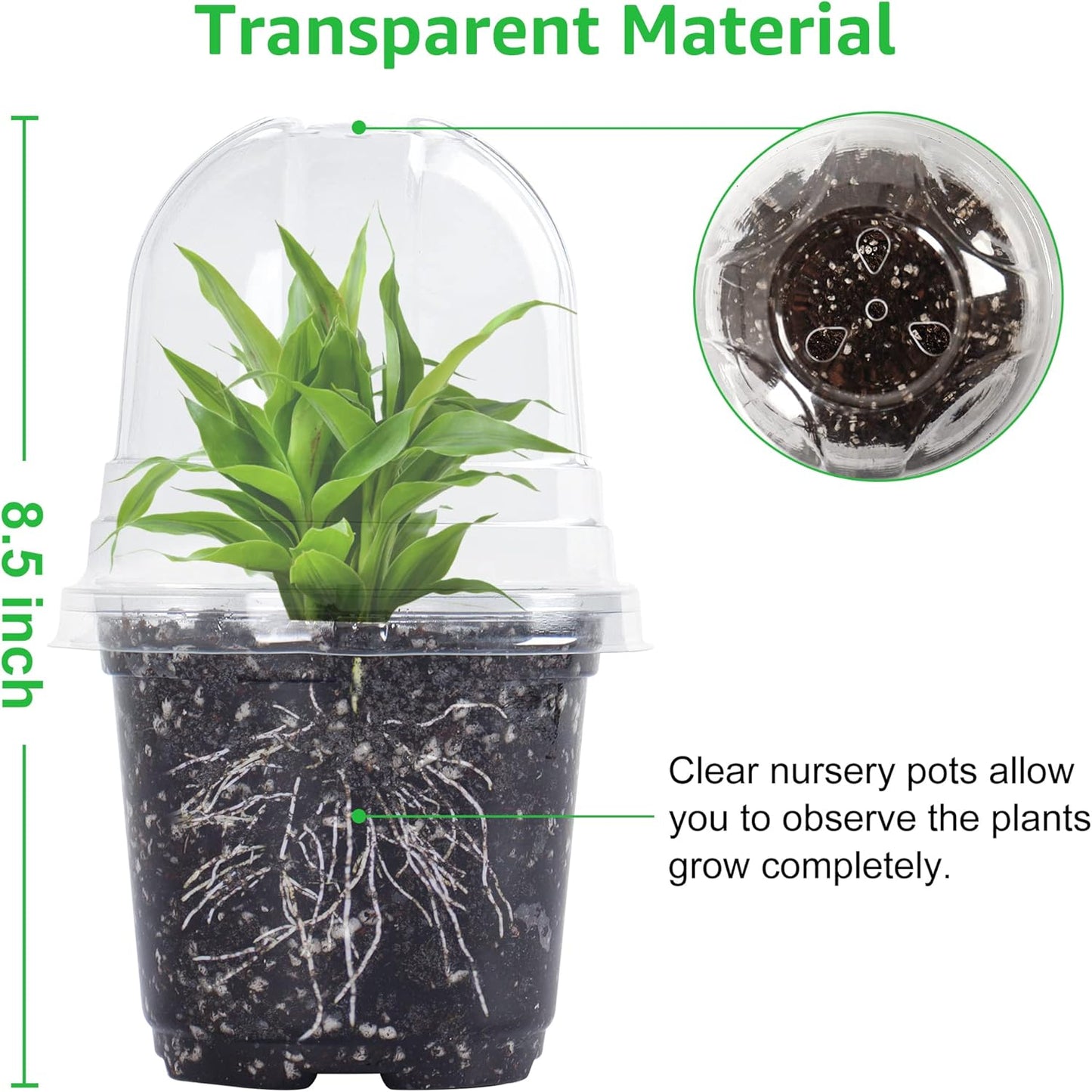 Bonviee 36 Packs 3.5/4/5 Inch Clear Nursery Pots with Humidity Domes, Variety Sizes Seed Starting Pots with Drainage Holes, Transparent Garden Containers for Succulents, Flowers and Cactus-Clear