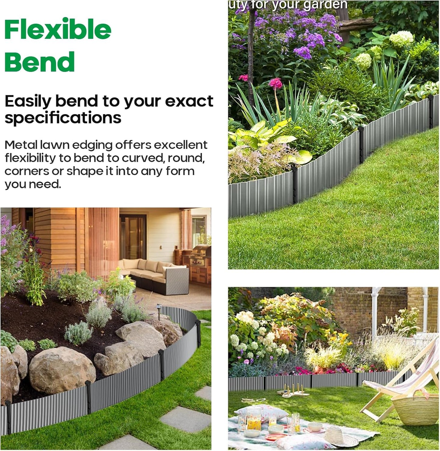 Corrugated Metal Garden Edging, Sturdy Tall Landscape Edging Borders, Perfect DIY for Flower Beds, Lawn and Pathway, Tree Surrounds, Paver Edges (Silver, 10"×20FT)