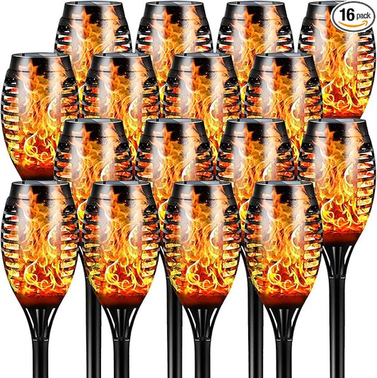 Otdair Solar Outdoor Lights, 16 Pack 12LED Solar Tiki Torches with Flickering Flame, IP65 Waterproof Mini Solar Torch Lights Auto On/Off for Garden, Patio, Yard, Pathway