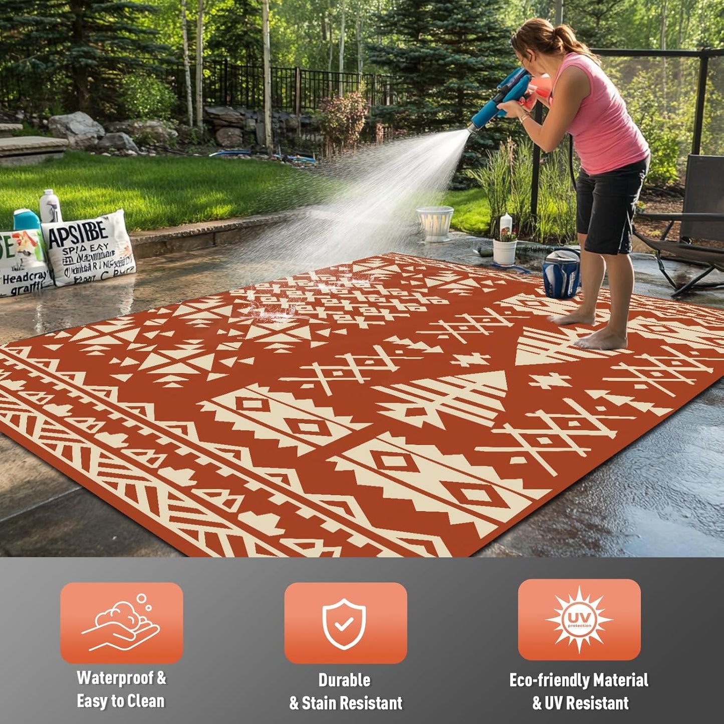 WILDROOTS 6x9 Feet Plastic Exotic Red Outdoor Rug, Stain Resistant Waterproof Reversible Outdoor Patio Rug, Fade Resistant Camping Rug