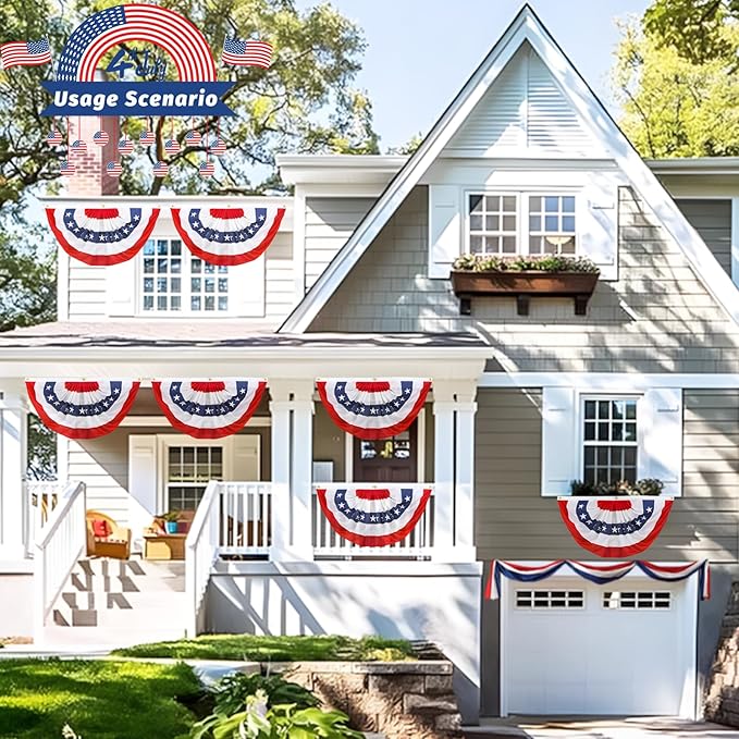2x4 Ft American Pleated Fan Flag Bunting,Patriotic Bunting Embroidered Stars for Outside,Red White and Blue Decorations for 4th of July Independence Day Memorial Day 1pcs