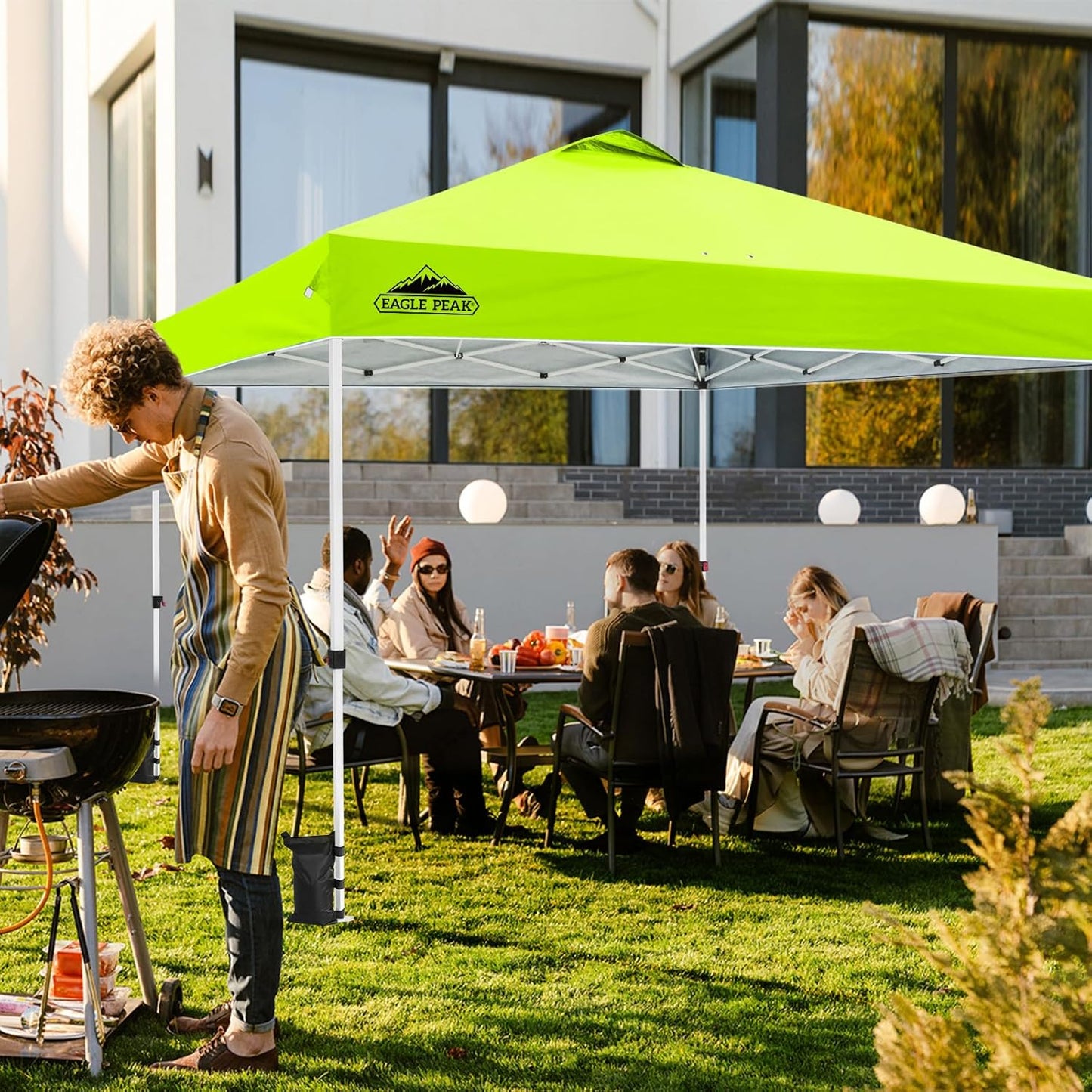 EAGLE PEAK Pop Up Canopy Tent with Wheeled Carry Bag, 8 Stakes, 4 Ropes, 4 Weight Bags, Easy Set Up Tent Canopy, 12x12 ft, 144sqft of Shade, Neon Green
