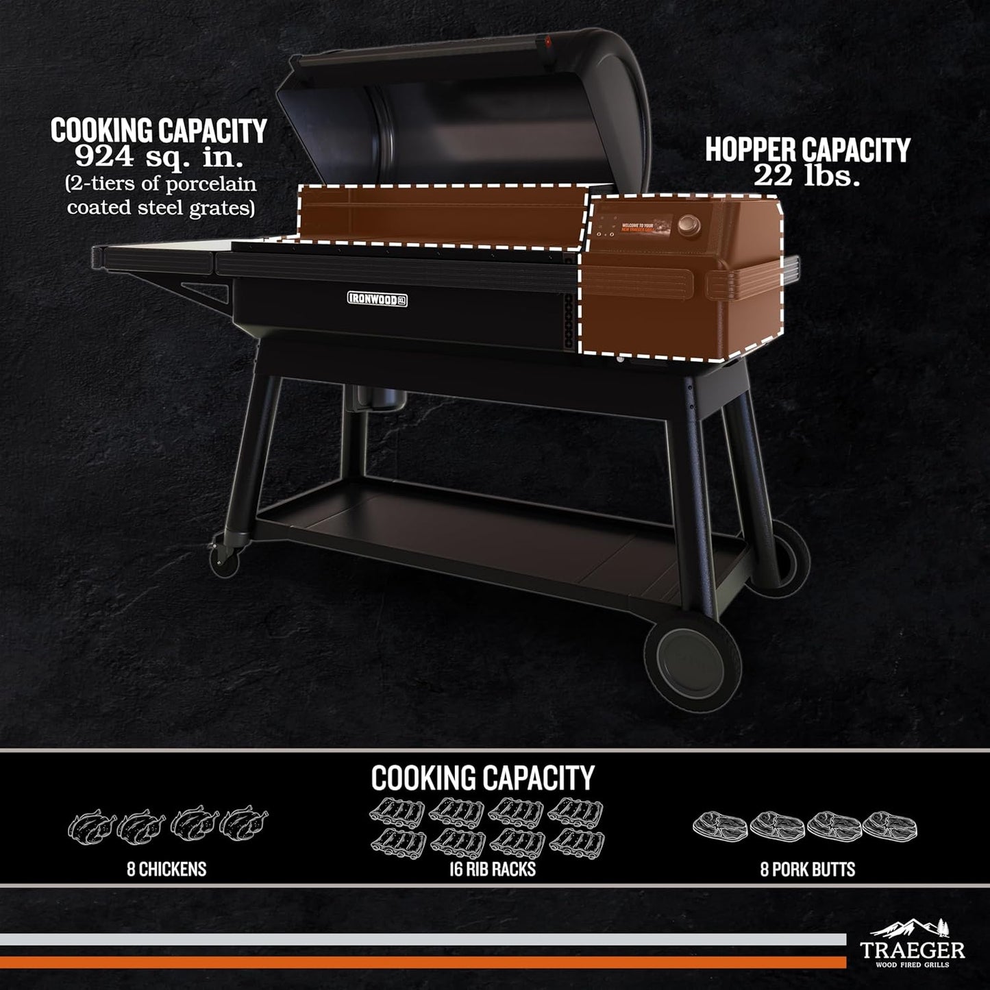Traeger Ironwood XL Wood Pellet Smoker Grill, 924 Sq In Cooking Area, WiFIRE Smart Temperature Control, Up to 500 Degrees, Super Smoke Mode, 6 in 1 Outdoor BBQ Electric Smoker and Grill