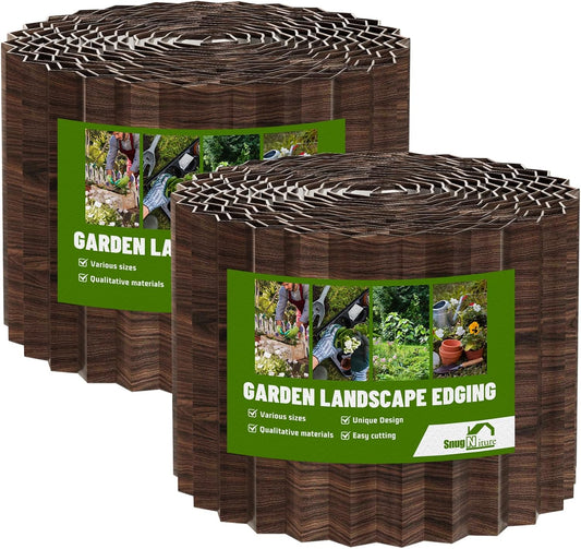 SnugNiture Corrugated Metal Garden Edging 4" x 50'-2 Pack, Sturdy Lawn Landscape Edging Border, Fence for Garden, Flower Bed and Yard (Brown)