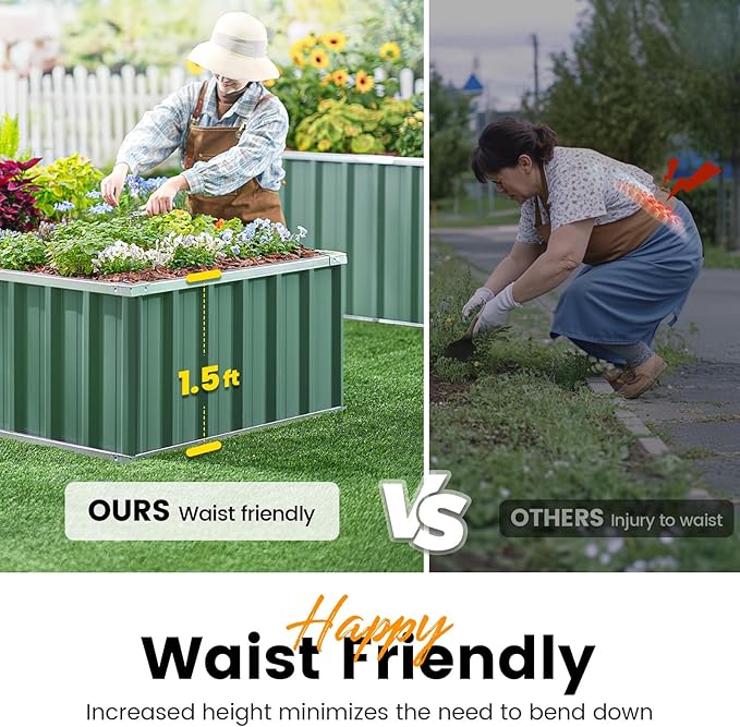 KING BIRD Galvanized Raised Garden Bed with 2 Installation Methods for DIY, 101" x 36" x 18" Heightened Planter Kit Box Outdoor for Deep-Rooted Vegetables, Flowers, Green