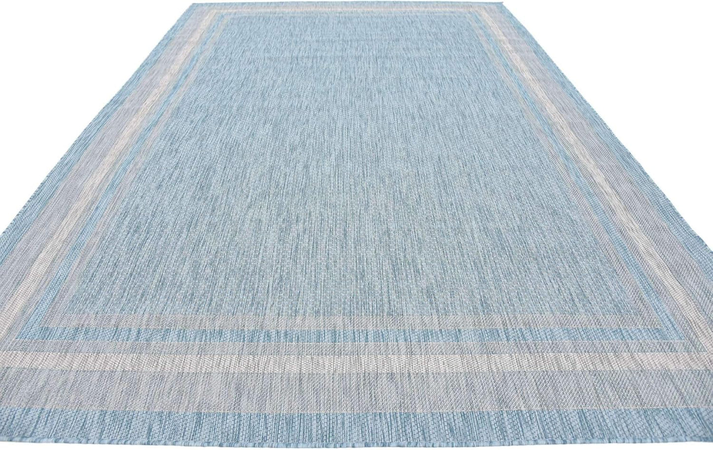 Unique Loom Outdoor Border Collection Area Rug - Soft Border (8' x 11' 4" Rectangle, Aquamarine/ Ivory)