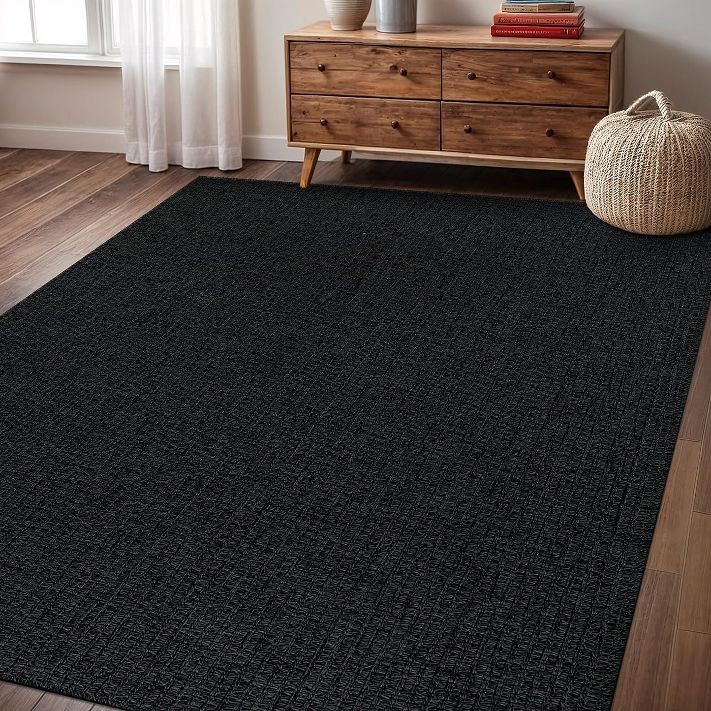 Easy Jute Rug 6x9 Indoor Outdoor Natural Rugs Solid Fiber Rug Woven Area Rug Boho Easy Clean Inside Carpet for Living Room Bedroom Dining Room Hallway or Outdoor Patio Porch (6 X 9 Dark Grey)