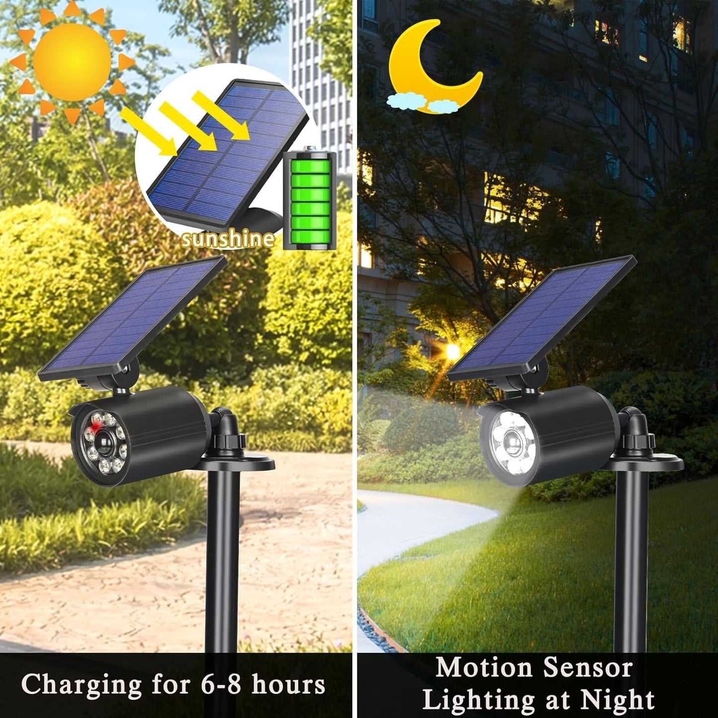 Solar Motion Lights Outdoor IP67 Waterproof Security Flood Lights 1800LM 3600mAh for Garage, Driveway, Path, Patio, Front Door, Landscape 4 Pack