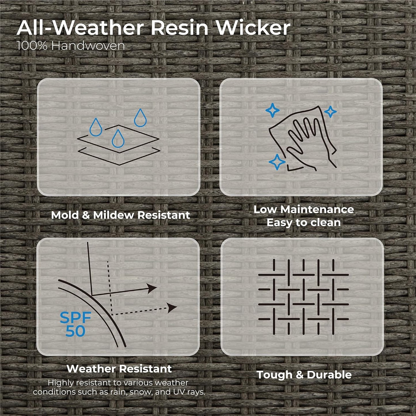 CHITA 3 Pieces Wicker Patio Bistro Set, Outdoor Furniture Set with 2 Pieces Rattan Rocking Swivel Chairs, Thickened Cushions and Side Table