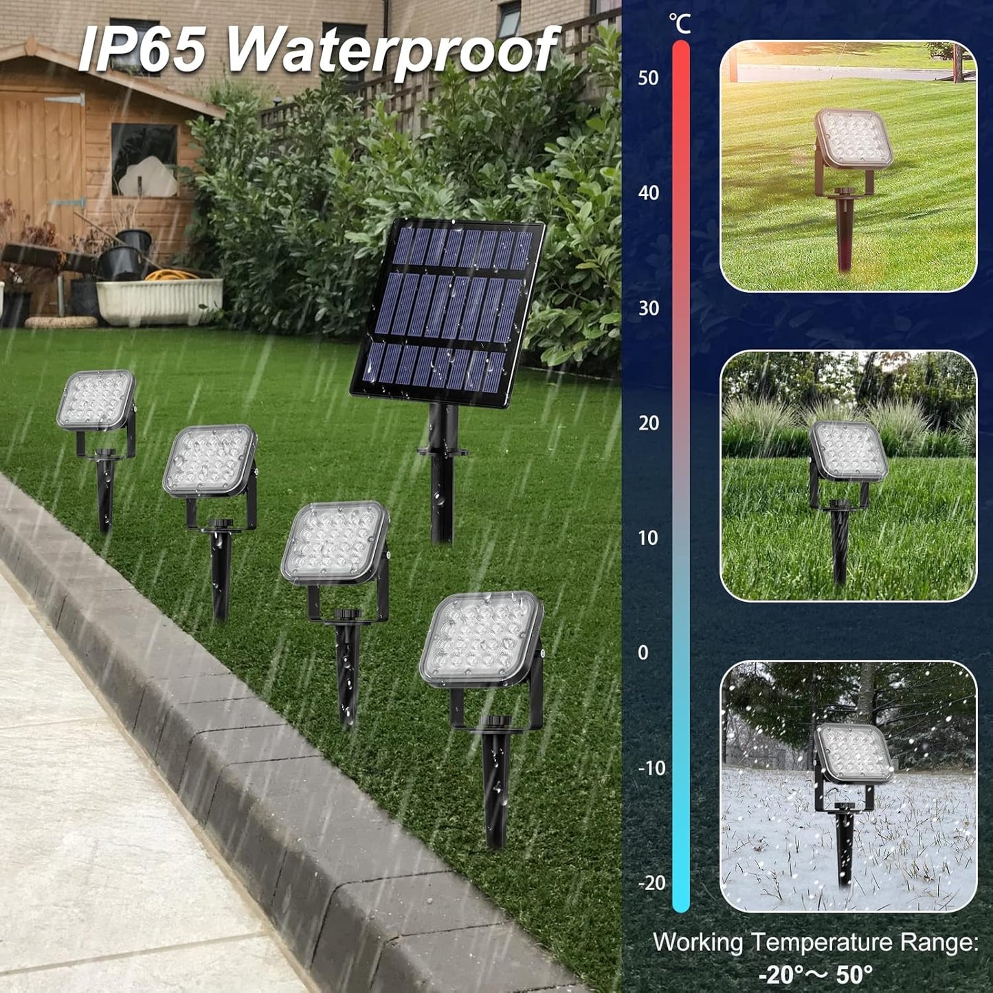T-SUN Solar Spotlights Outdoor, 4 in 1 Color Changing Landscape Spot Lights Auto ON/Off RGB Garden Pond Lights for Yard, Pathway, Driveway, Pool Area