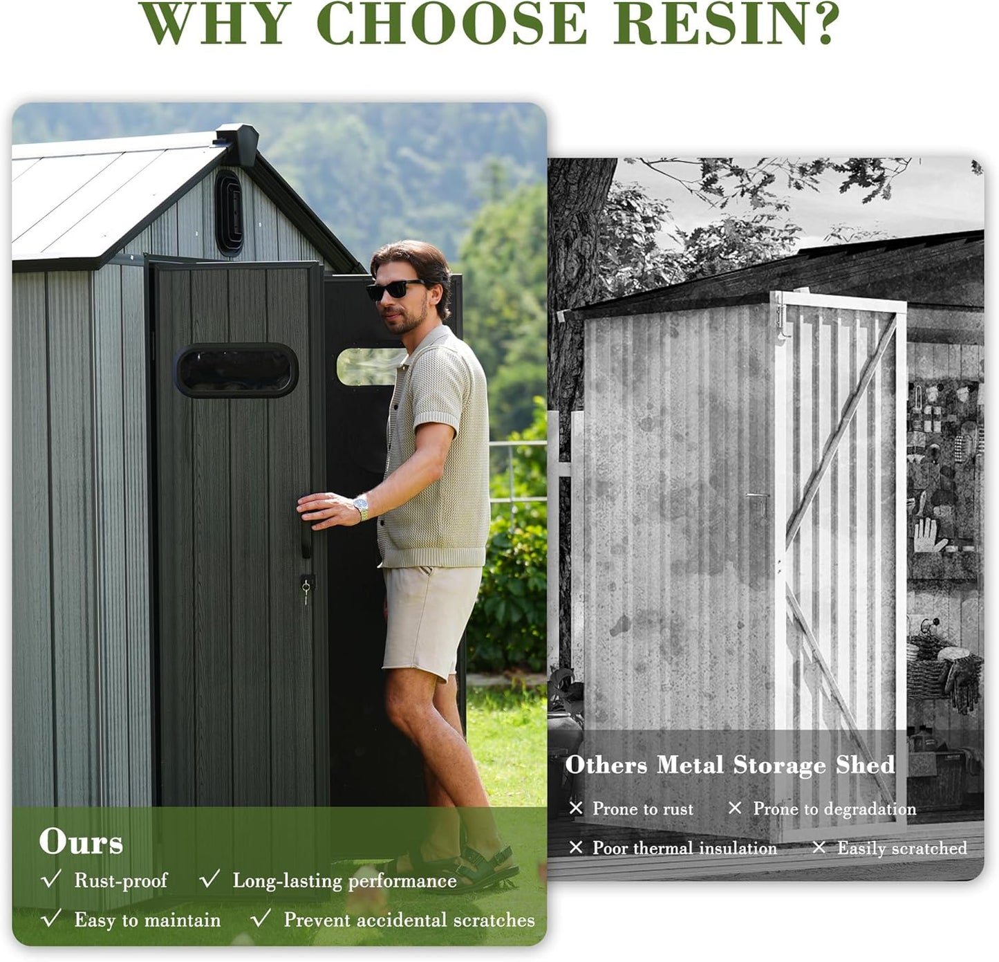 Domi 8x12FT Outdoor Resin Storage Shed with Transparent Windows & Louvered Vents, Plastic Tool Shed with Double Lockable Doors & Gable Roof, Outside Garden Shed for Backyard, Patio, Lawn, Grey